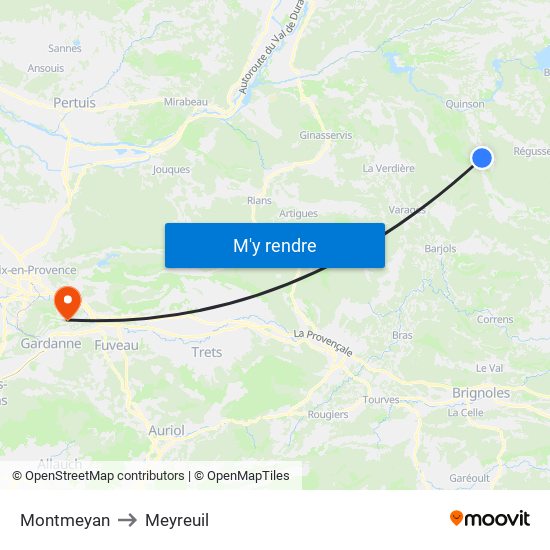 Montmeyan to Meyreuil map