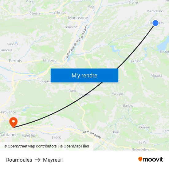 Roumoules to Meyreuil map