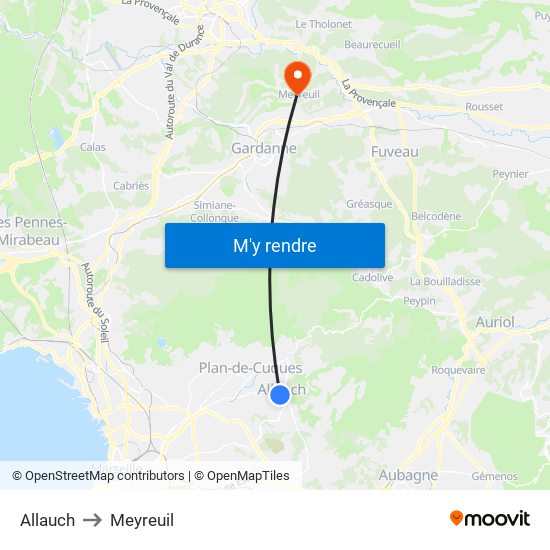 Allauch to Meyreuil map
