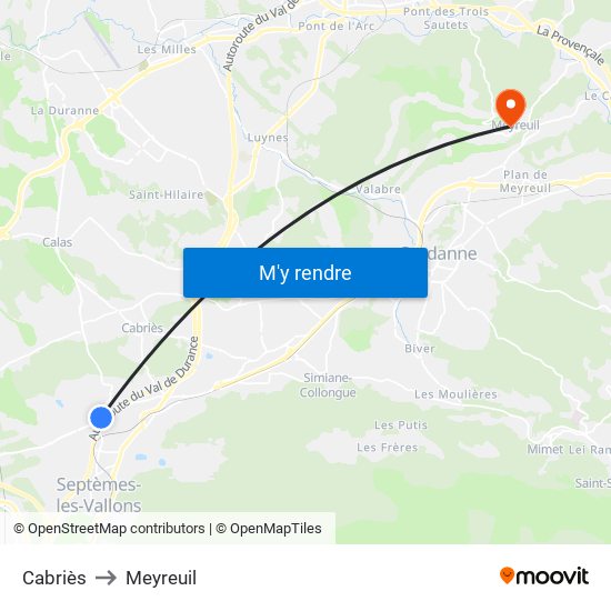 Cabriès to Meyreuil map
