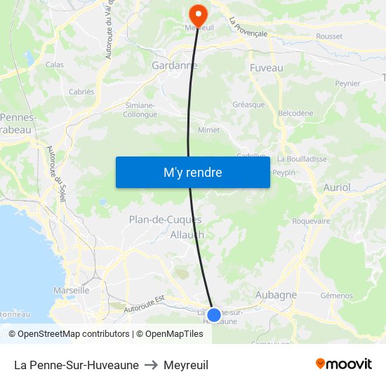 La Penne-Sur-Huveaune to Meyreuil map