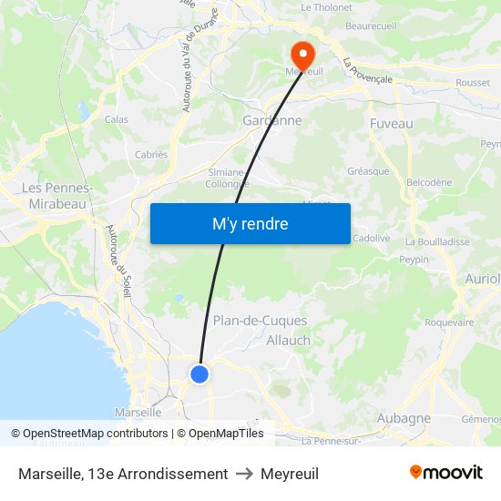 Marseille, 13e Arrondissement to Meyreuil map