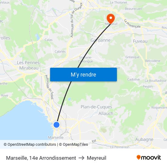 Marseille, 14e Arrondissement to Meyreuil map