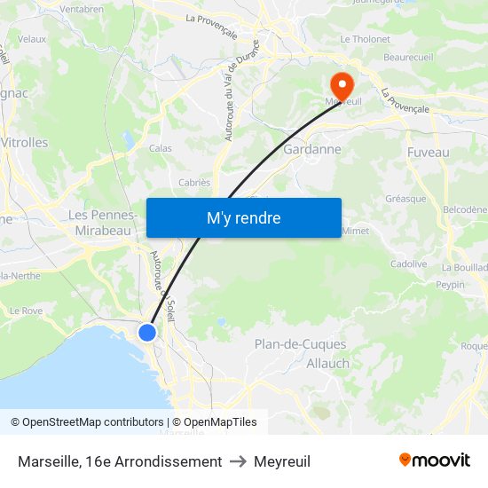 Marseille, 16e Arrondissement to Meyreuil map