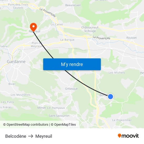 Belcodène to Meyreuil map