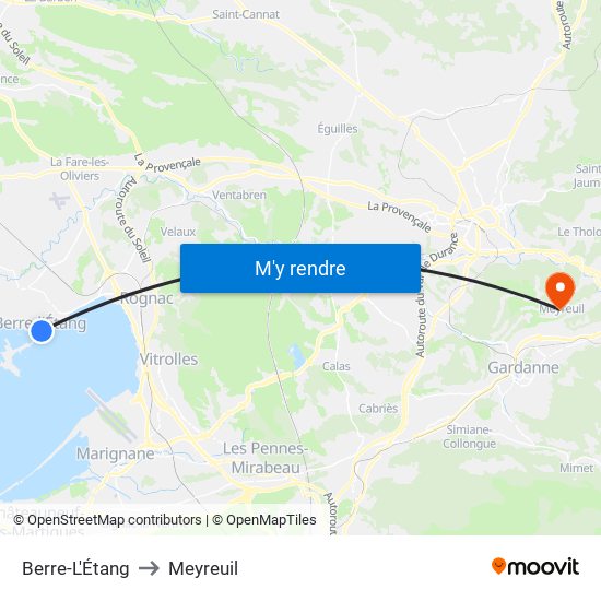 Berre-L'Étang to Meyreuil map