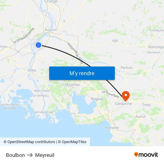 Boulbon to Meyreuil map