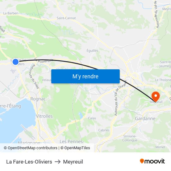 La Fare-Les-Oliviers to Meyreuil map