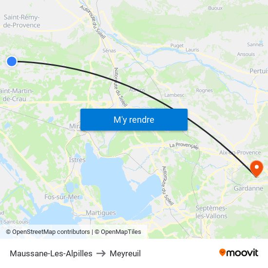 Maussane-Les-Alpilles to Meyreuil map