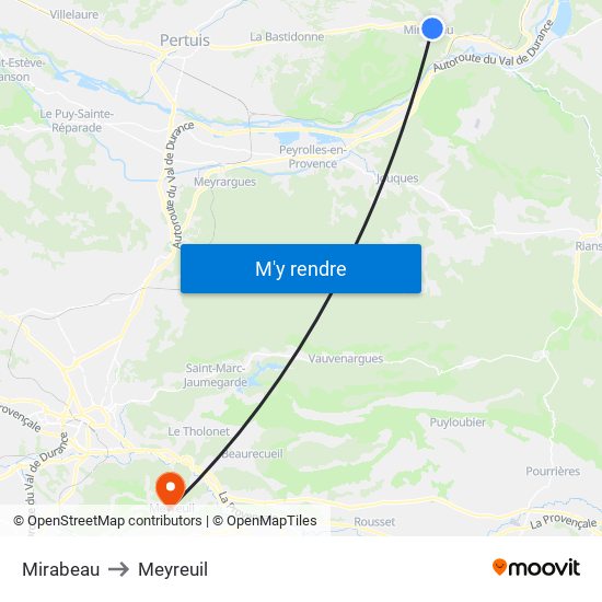 Mirabeau to Meyreuil map