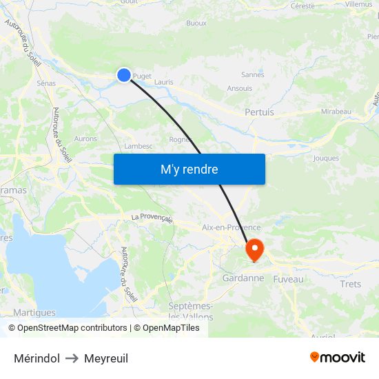 Mérindol to Meyreuil map