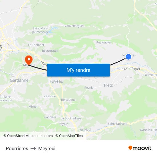 Pourrières to Meyreuil map