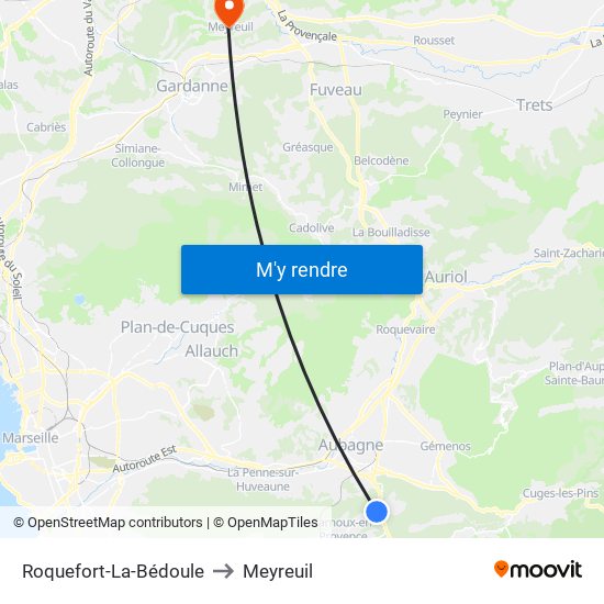 Roquefort-La-Bédoule to Meyreuil map