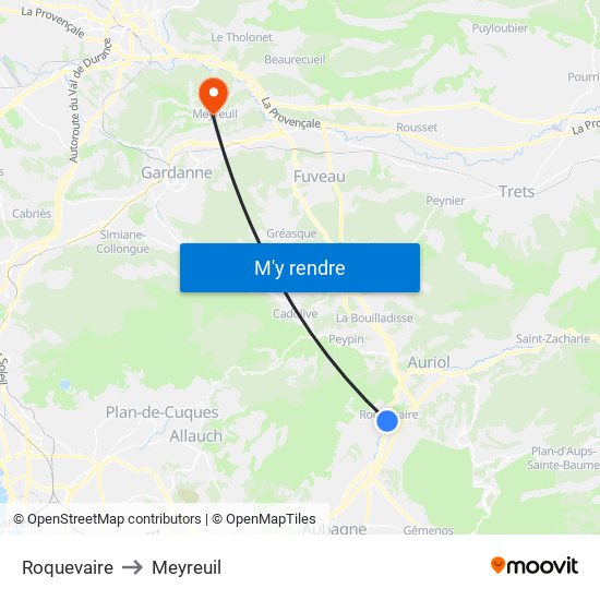 Roquevaire to Meyreuil map