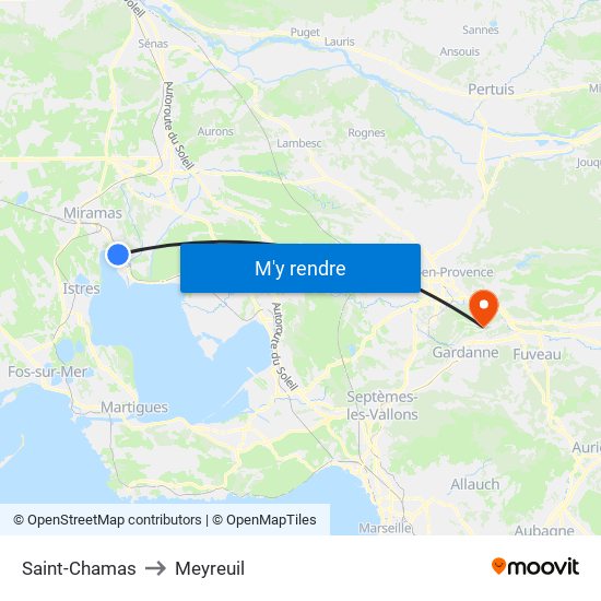 Saint-Chamas to Meyreuil map