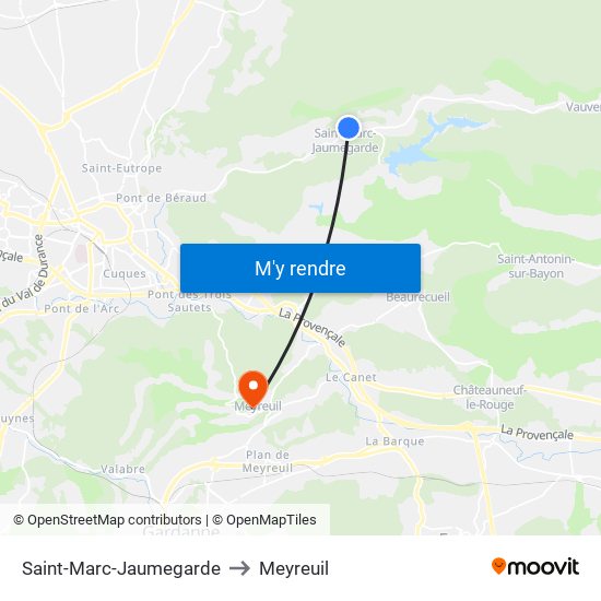 Saint-Marc-Jaumegarde to Meyreuil map