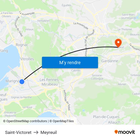 Saint-Victoret to Meyreuil map