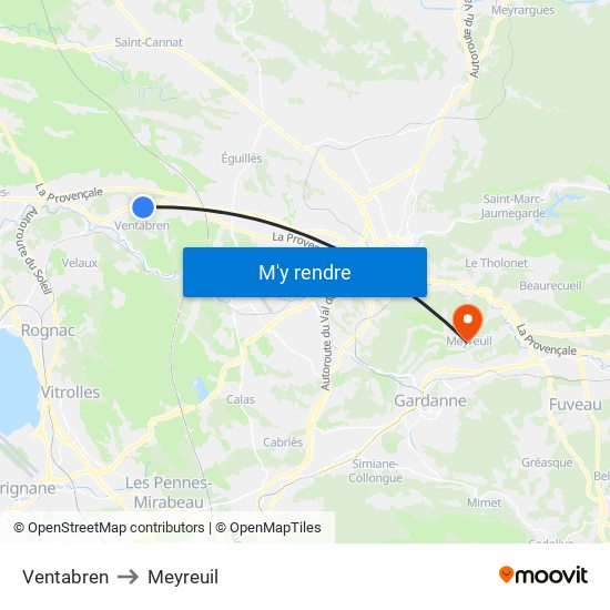 Ventabren to Meyreuil map