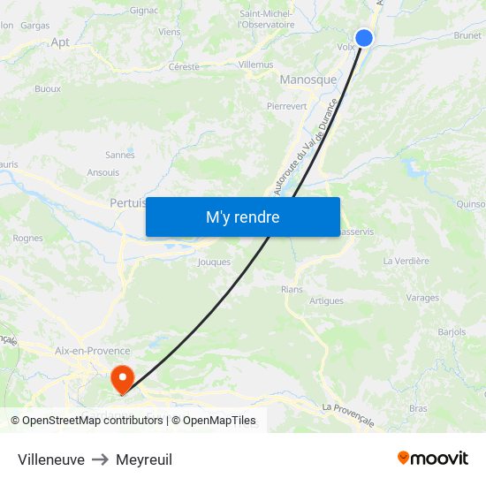 Villeneuve to Meyreuil map