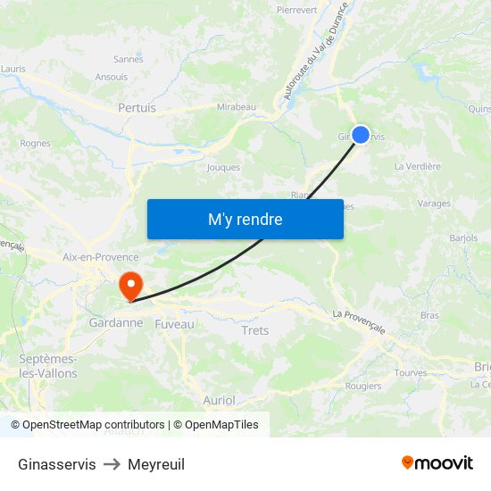 Ginasservis to Meyreuil map