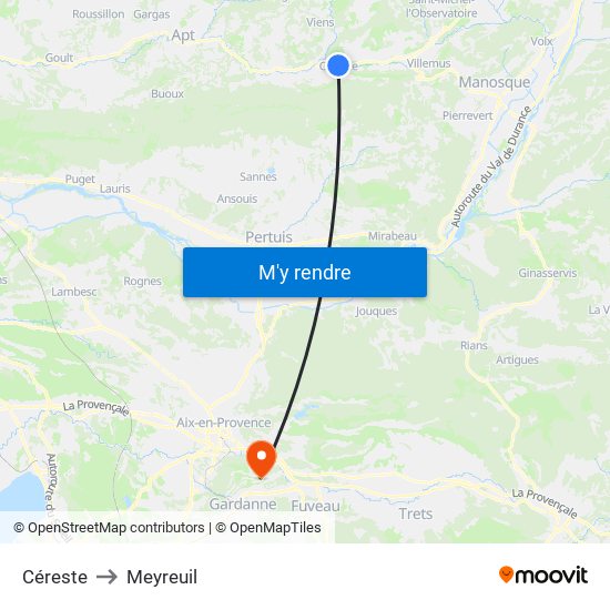 Céreste to Meyreuil map
