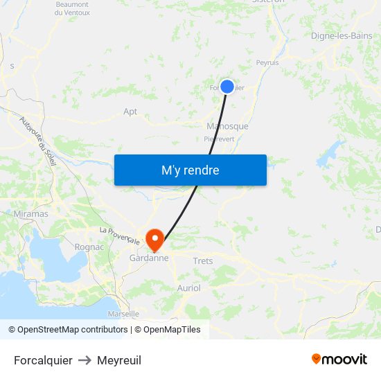 Forcalquier to Meyreuil map