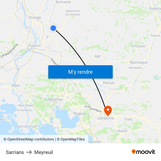 Sarrians to Meyreuil map
