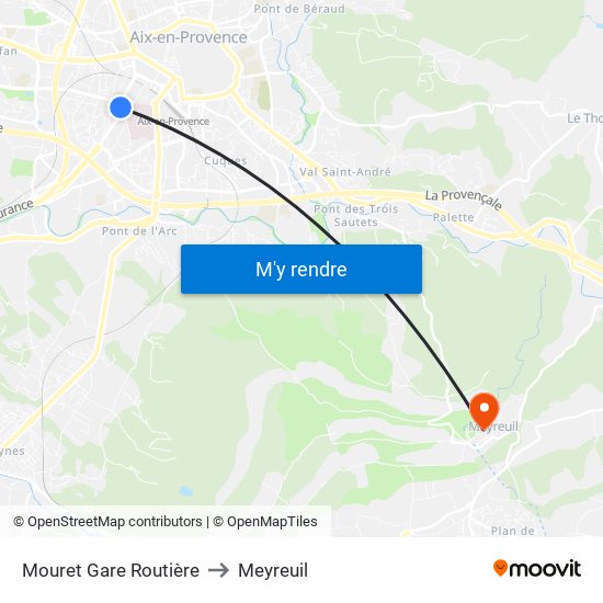 Mouret Gare Routière to Meyreuil map