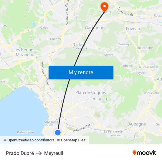 Prado Dupré to Meyreuil map
