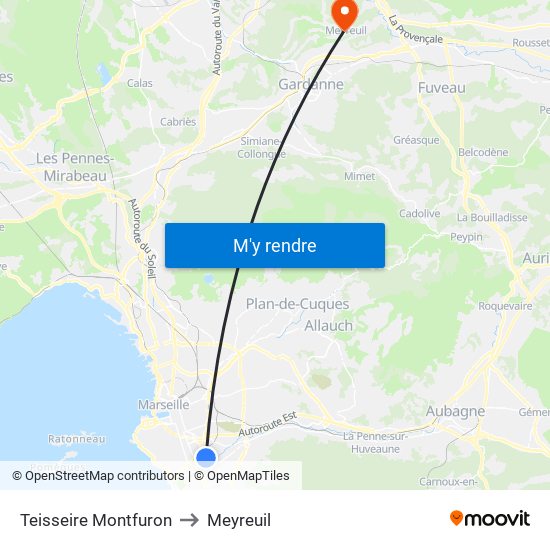 Teisseire Montfuron to Meyreuil map