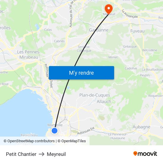 Petit Chantier to Meyreuil map