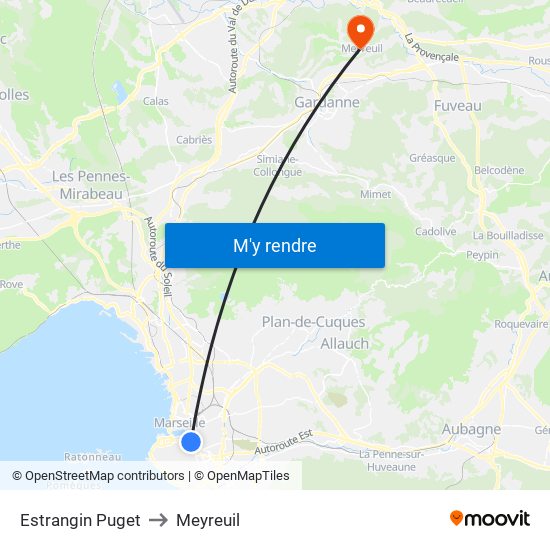 Estrangin Puget to Meyreuil map