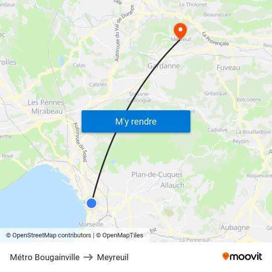 Métro Bougainville to Meyreuil map