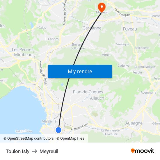 Toulon Isly to Meyreuil map