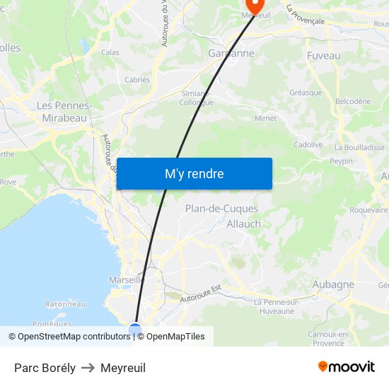 Parc Borély to Meyreuil map