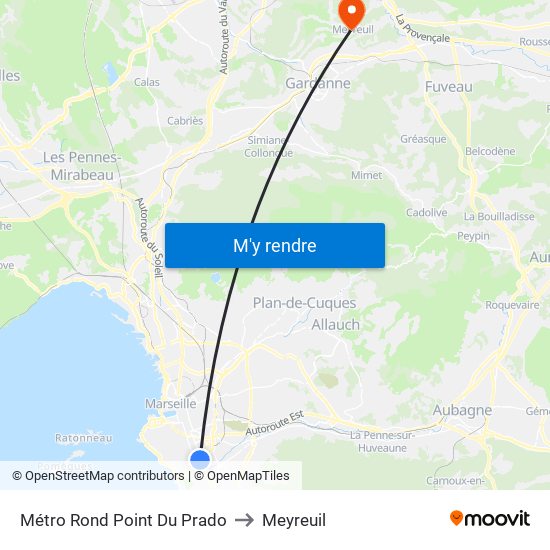 Métro Rond Point Du Prado to Meyreuil map