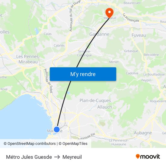 Métro Jules Guesde to Meyreuil map