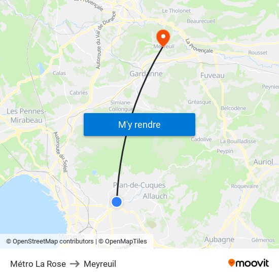 Métro La Rose to Meyreuil map