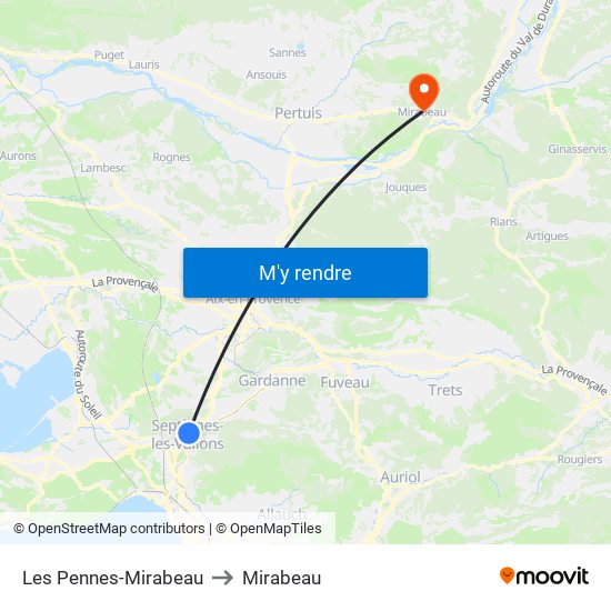 Les Pennes-Mirabeau to Mirabeau map