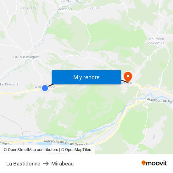 La Bastidonne to Mirabeau map