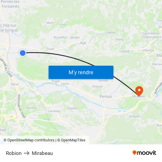 Robion to Mirabeau map