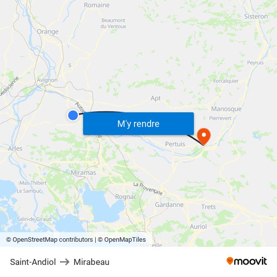 Saint-Andiol to Mirabeau map