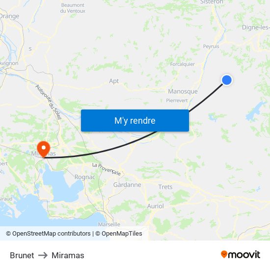 Brunet to Miramas map