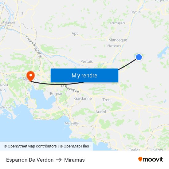 Esparron-De-Verdon to Miramas map