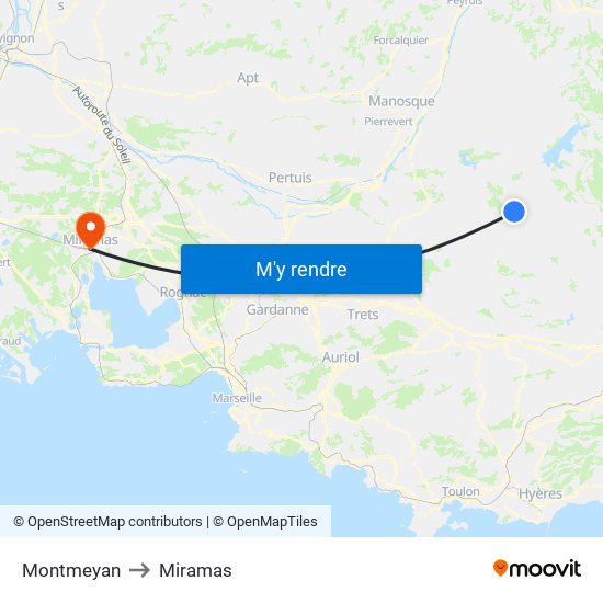 Montmeyan to Miramas map