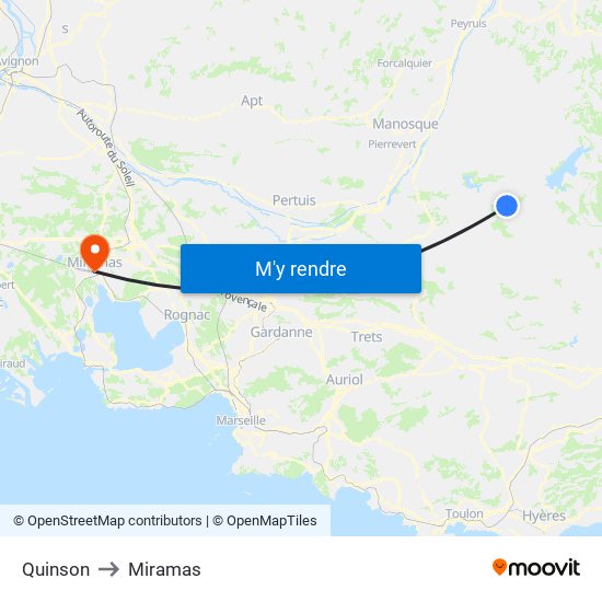 Quinson to Miramas map