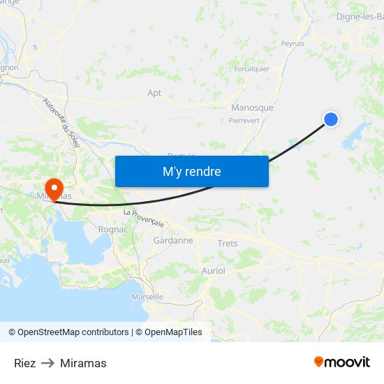 Riez to Miramas map