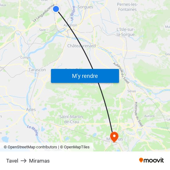 Tavel to Miramas map