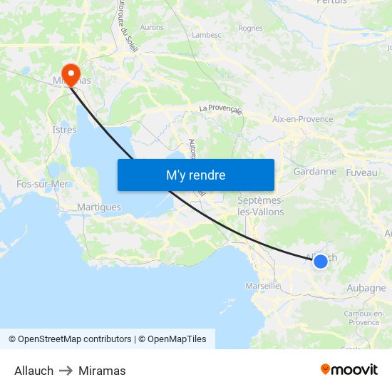 Allauch to Miramas map