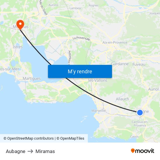 Aubagne to Miramas map